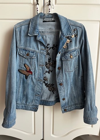 Nakışlı Mavi Denim Ceket