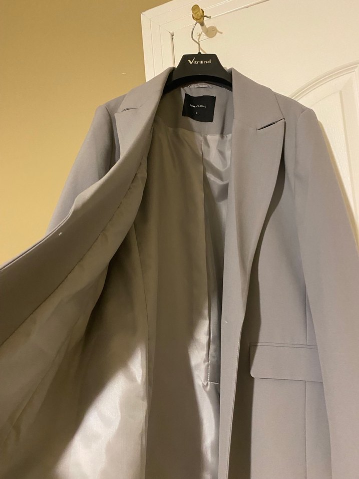 Gri Kadın Düğmeli Blazer Ceket - Görsel 3