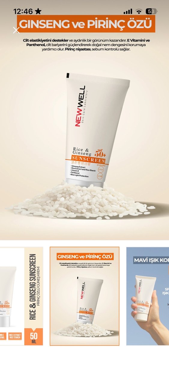 New Well Rice & Ginseng SPF 50+ Güneş Kremi 50 ml - Görsel 2