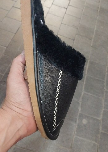 Siyah Deri Kürklü Erkek Ev Terliği 41-45 numara - Görsel 3