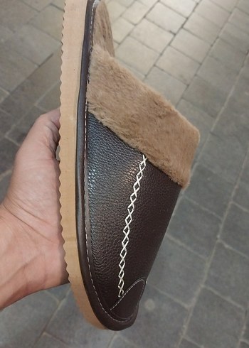 Kahverengi Erkek Kürklü Nakışlı Ev Terliği 41-45 numara - Görsel 3