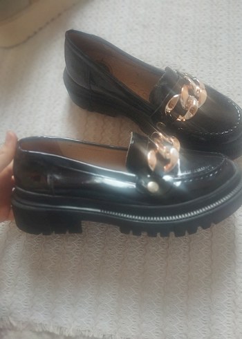 zara siyah Parlak laofer Kadın Platform Ayakkabı