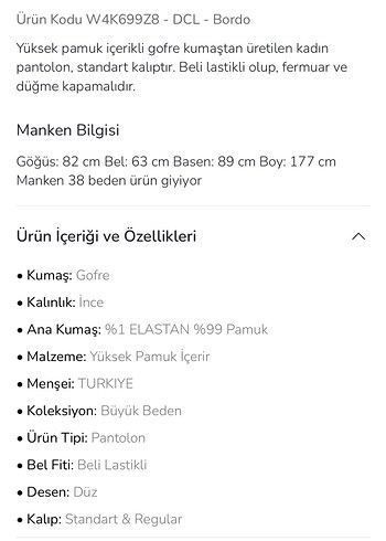 44 Beden bordo Renk LCW VİSİON DOKULU KADIN PANTOLON