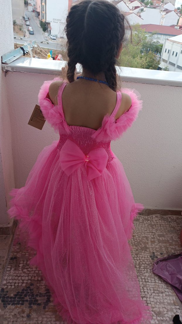 Pembe Fırfırlı Çocuk Abiye Elbise - Görsel 4