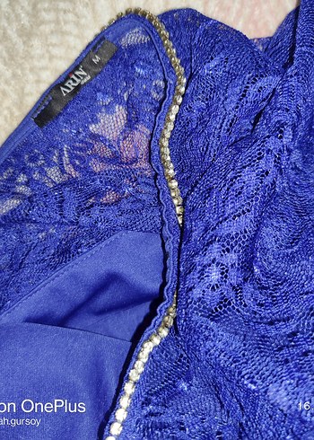 Dantel Detaylı Straplez Mavi Uzun Abiye - Görsel 4