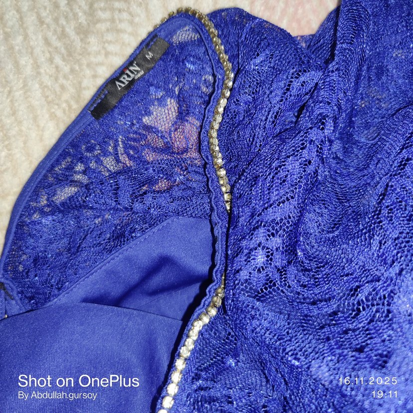 Dantel Detaylı Straplez Mavi Uzun Abiye - Görsel 4