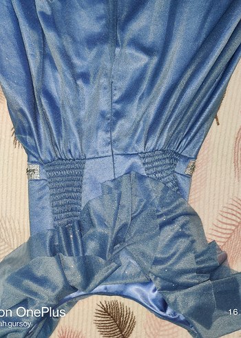 Mavi Uzun Askısız Fırfırlı Kadın Abiye - Görsel 3