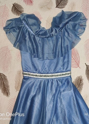 Mavi Uzun Askısız Fırfırlı Kadın Abiye - Görsel 2