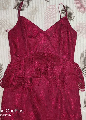 Bordo Dantel Uzun Abiye Elbise - Görsel 2