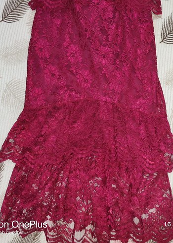 Bordo Dantel Uzun Abiye Elbise - Görsel 3