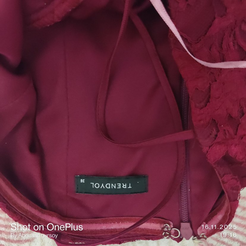 Bordo Dantel Uzun Abiye Elbise - Görsel 4