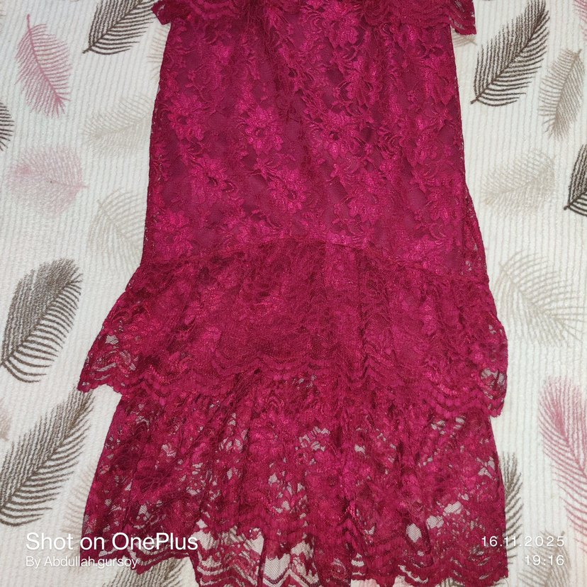 Bordo Dantel Uzun Abiye Elbise - Görsel 3