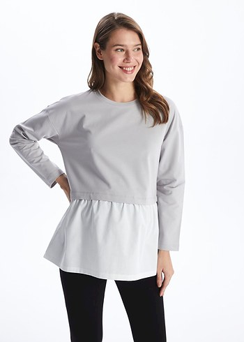 Gri Uzun Kollu Rahat Kesim Sweatshirt