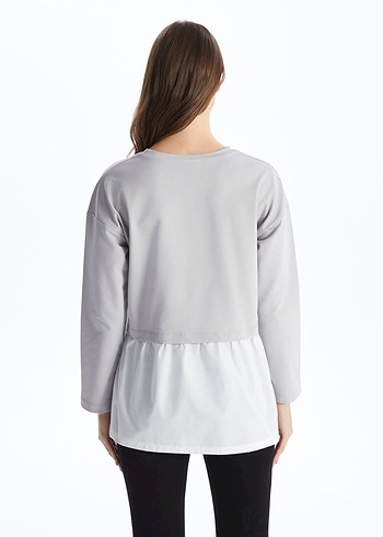 38 Beden gri Renk Gri Uzun Kollu Rahat Kesim Sweatshirt