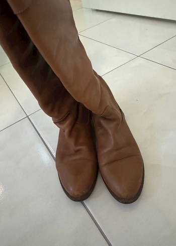 Kahverengi Deri Dizüstü Kadın Çizme - Görsel 2