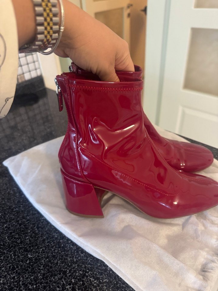 Kırmızı Rugan Topuklu Kadın Bot - Görsel 5