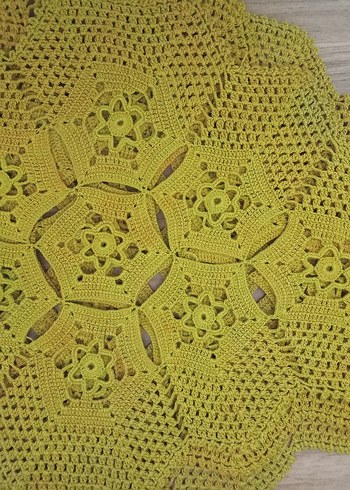 El Yapımı hardal rengi Bohem Örgü Masa Örtüsü üçlü sehpa örtüsü - Görsel 2