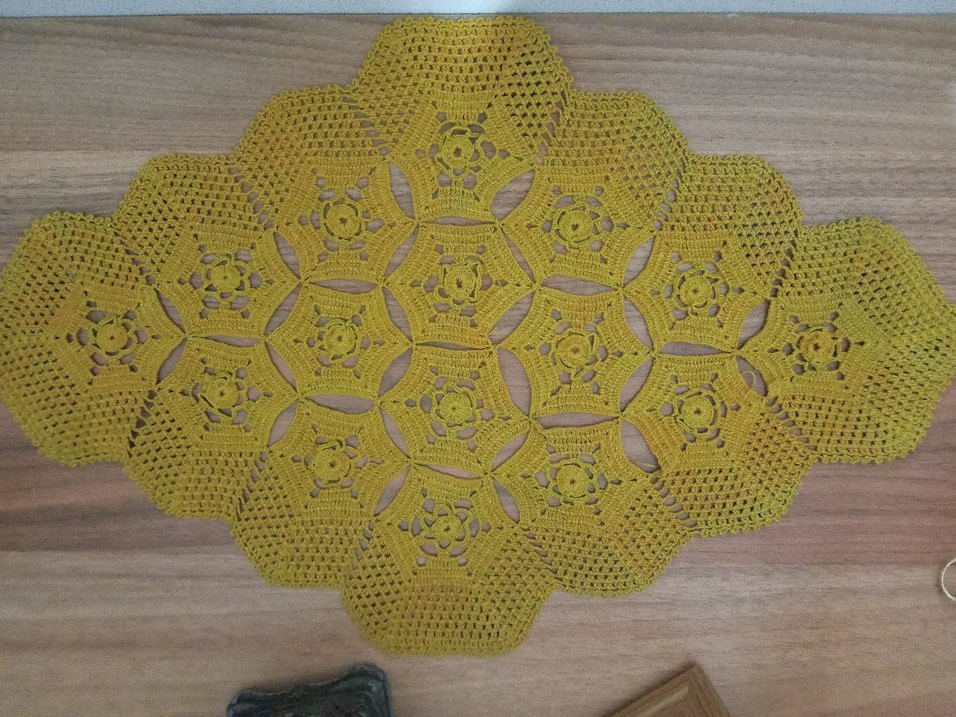 El Yapımı hardal rengi Bohem Örgü Masa Örtüsü üçlü sehpa örtüsü - Görsel 3