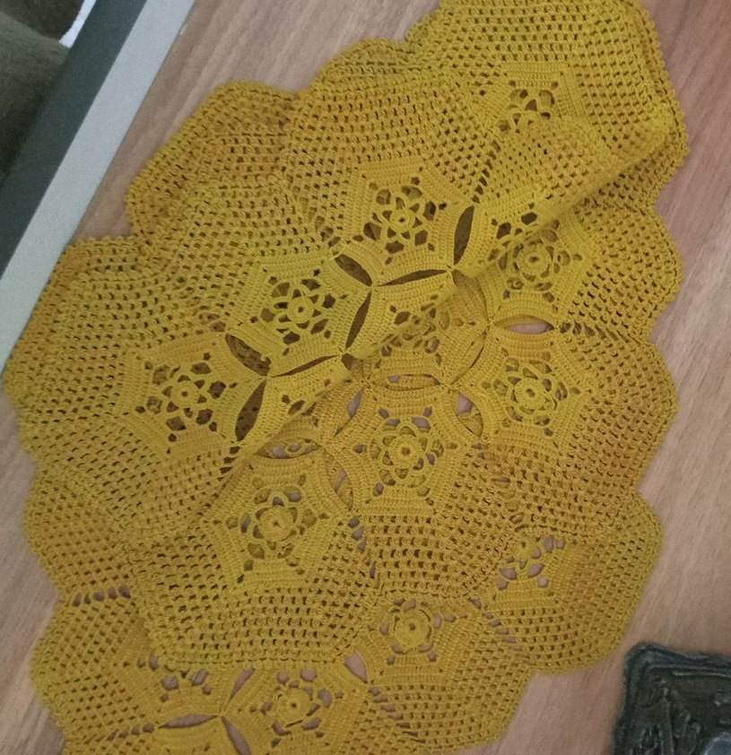 El Yapımı hardal rengi Bohem Örgü Masa Örtüsü üçlü sehpa örtüsü - Görsel 4