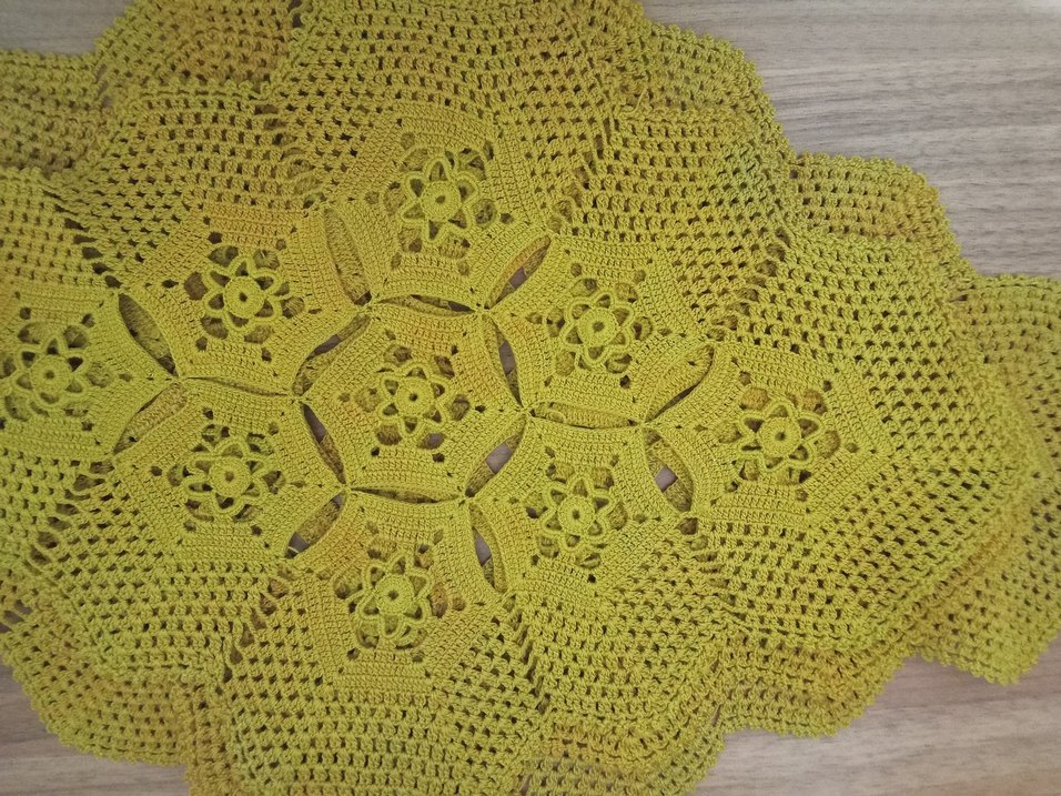 El Yapımı hardal rengi Bohem Örgü Masa Örtüsü üçlü sehpa örtüsü - Görsel 2