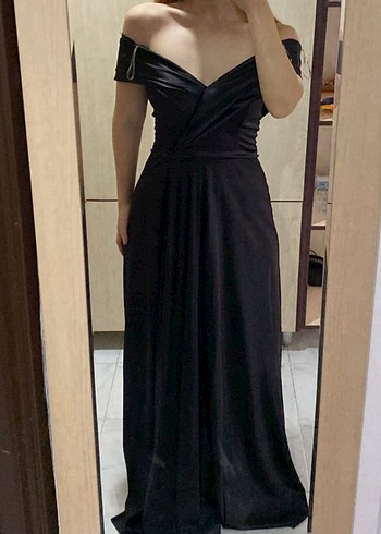 Siyah saten Abiye Elbise - Görsel 2