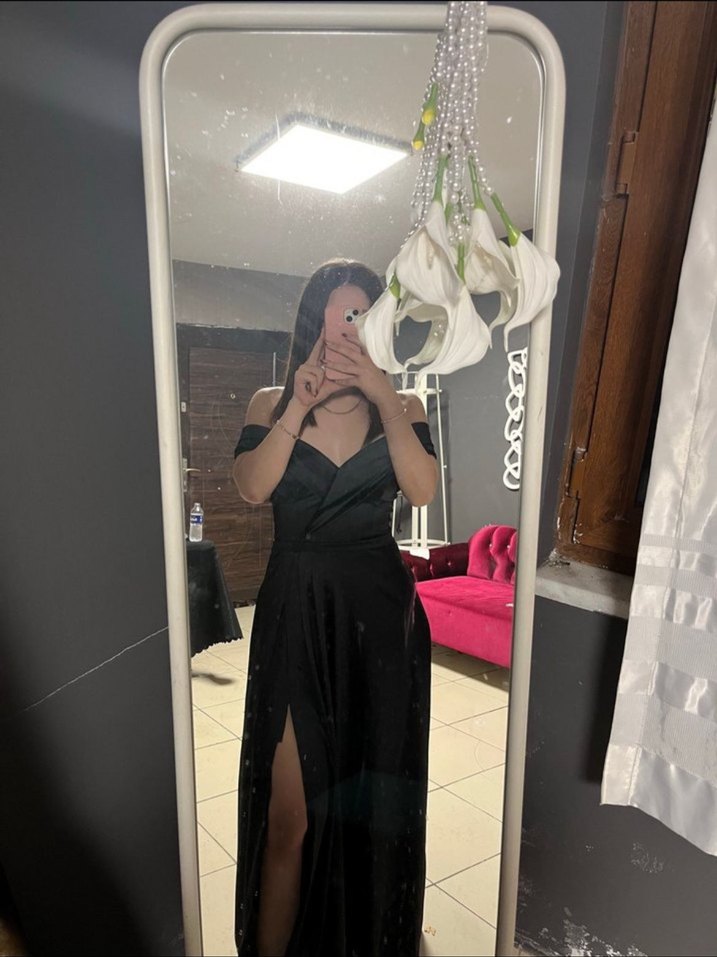 Siyah saten Abiye Elbise - Görsel 3