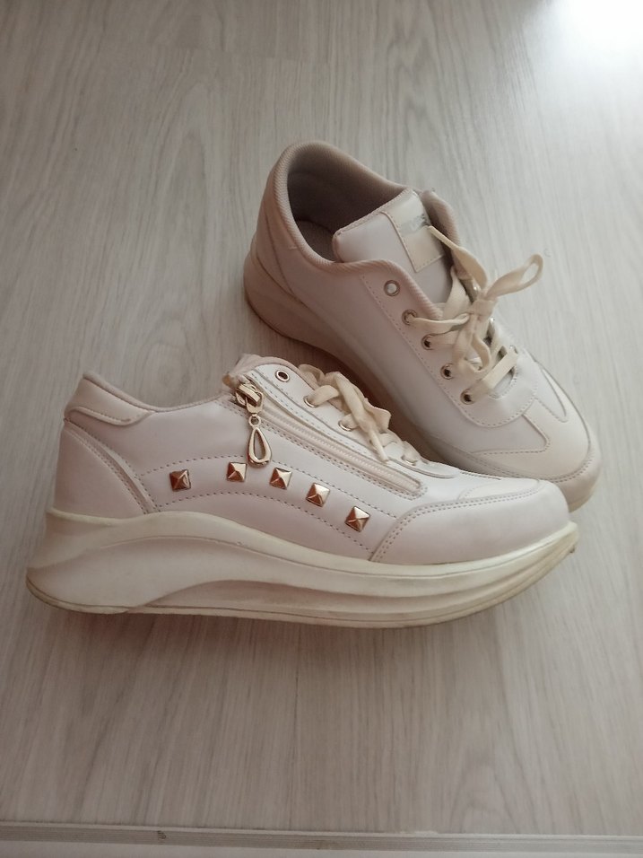 Kadın Beyaz Fermuarlı Dolgu Topuk Spor Ayakkabı - Görsel 2