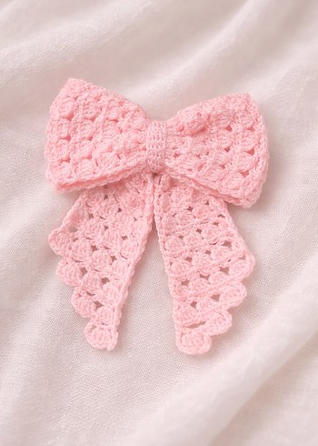 Beyaz Örgü Fiyonk Saç Aksesuarı - Görsel 2