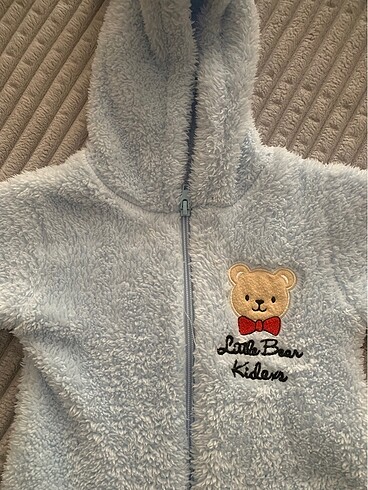 Peluş fermuarlı kapşonlu kulaklı bebek tulum - Görsel 2