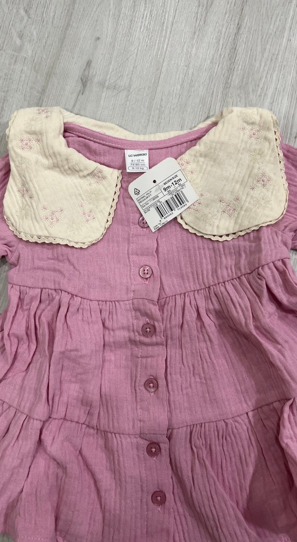 Nakışlı Fırfırlı Kız Çocuk Pembe Elbise - Görsel 2