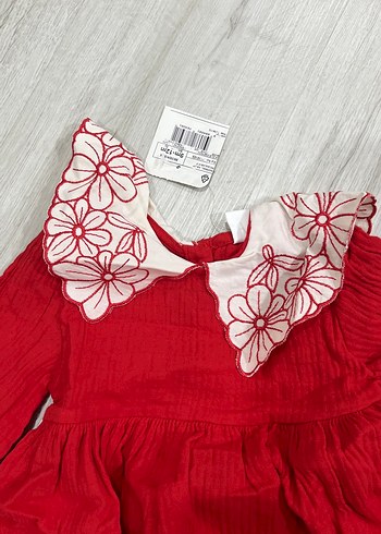 Kız Çocuk Kırmızı Fırfırlı Nakışlı Elbise - Görsel 2