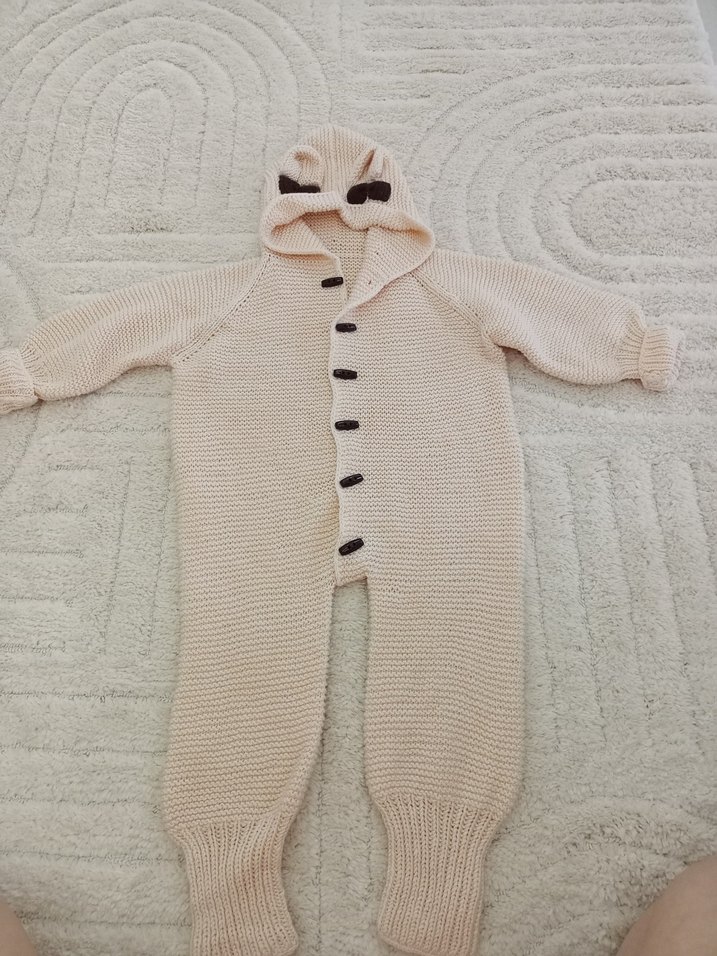 Bebek Örgü Kapüşonlu Tulum - Görsel 2