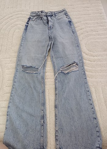 Yırtık Detaylı Geniş Paça Kadın Jean