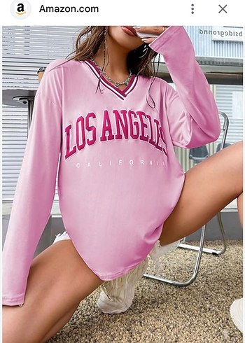 Pembe V Yaka Uzun Kollu Kadın Sweatshirt