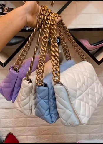 lila Zincir Detaylı Pastel Renk Deri Kadın Çanta