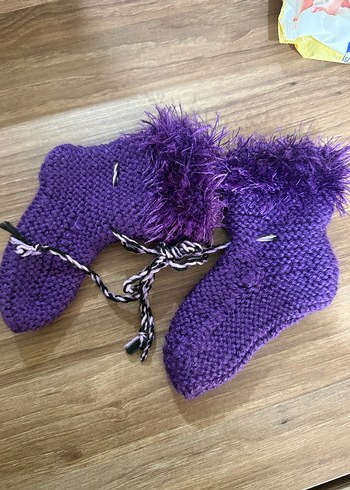 Mor Örgü Kız Bebek Patik - Görsel 2