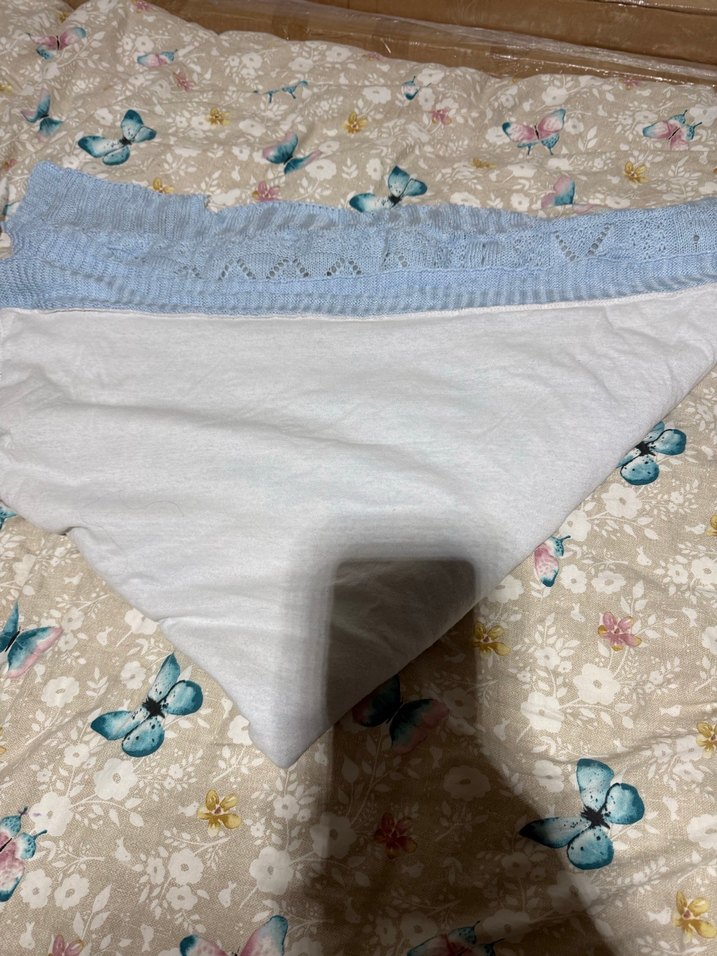 Mavi Nakışlı Örgü Bebek Battaniyesi - Görsel 2