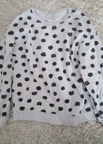 Kız çocuk Beyaz Gri Baskılı Pamuklu Sweatshirt