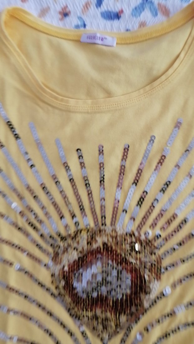 Sarı Payetli Nakışlı Kız Bluzu - Görsel 4