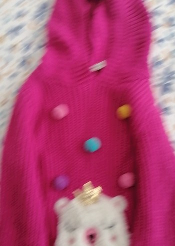 Kız Çocuk Pembe Kapüşonlu Triko Kazak elbise - Görsel 5