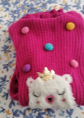 Kız Çocuk Pembe Kapüşonlu Triko Kazak elbise - Görsel 6