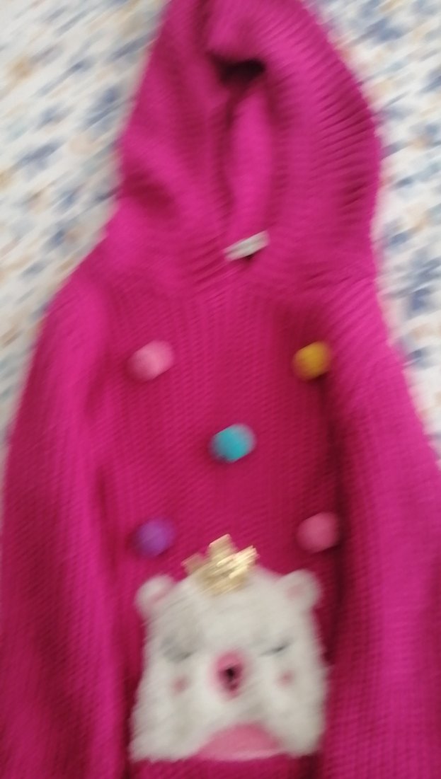 Kız Çocuk Pembe Kapüşonlu Triko Kazak elbise - Görsel 5