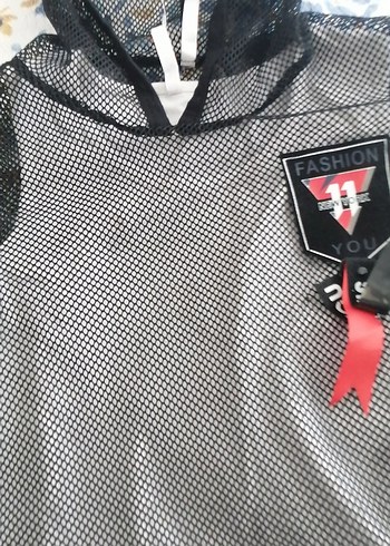 Kapüşonlu siyah beyaz kız çocuk tunik 2li - Görsel 4