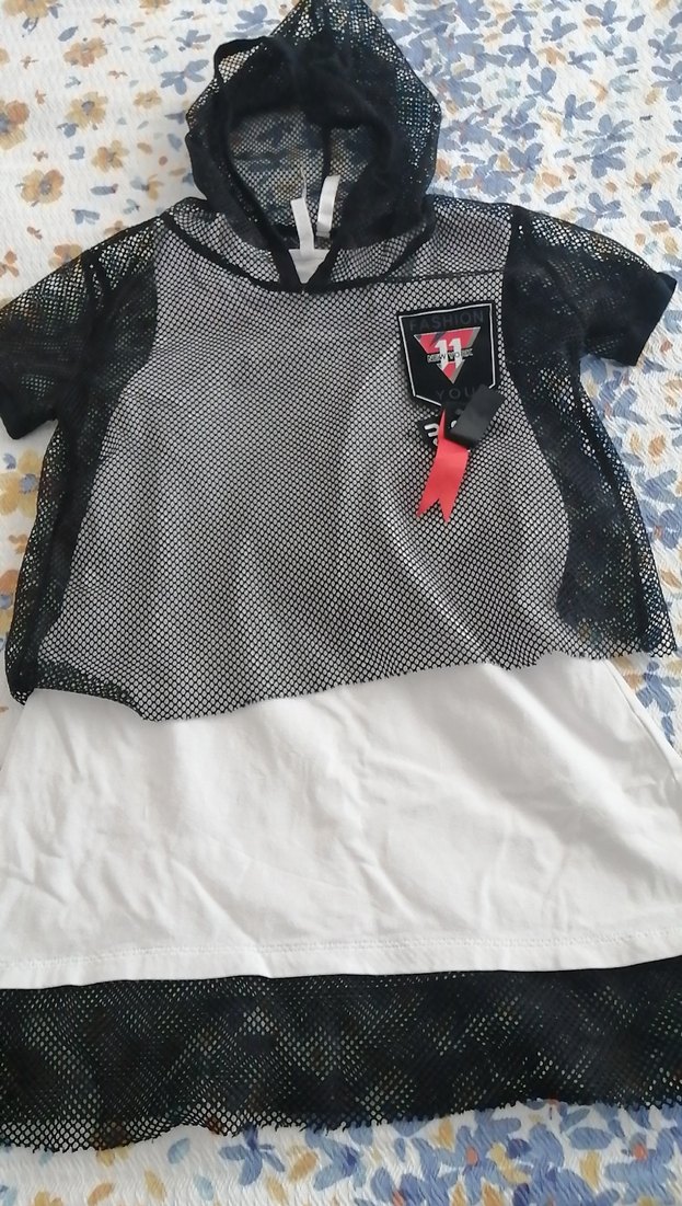 Kapüşonlu siyah beyaz kız çocuk tunik 2li - Görsel 3