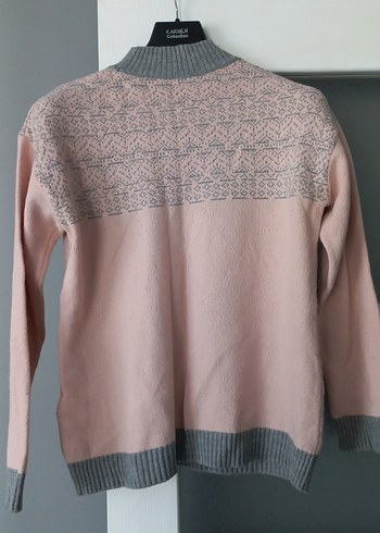 Kadın Pembe Gri Desenli Triko Kazak - Görsel 3