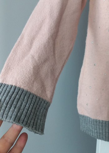 Kadın Pembe Gri Desenli Triko Kazak - Görsel 5