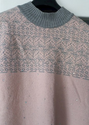 Kadın Pembe Gri Desenli Triko Kazak - Görsel 2