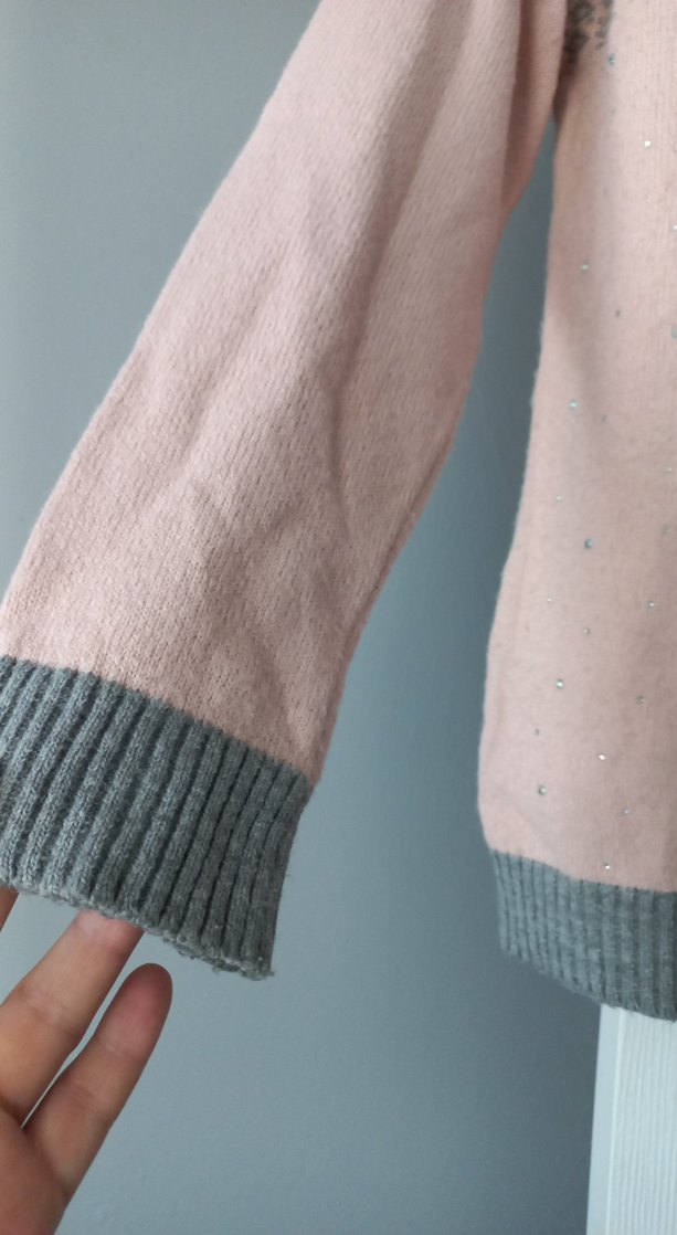 Kadın Pembe Gri Desenli Triko Kazak - Görsel 5