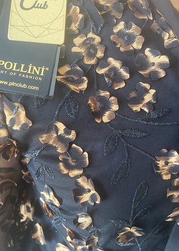 Pollini Dantel Detaylı Siyah Uzun Akşam Elbisesi