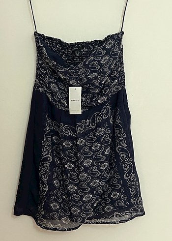 Mango Straplez lacivert elbise - Görsel 5